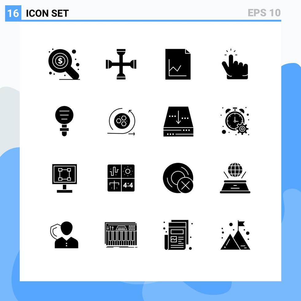 16 Universal Solid Glyphs Set for Web and Mobile Applications experiment biology analytics point finger Editable Vector Design Elements