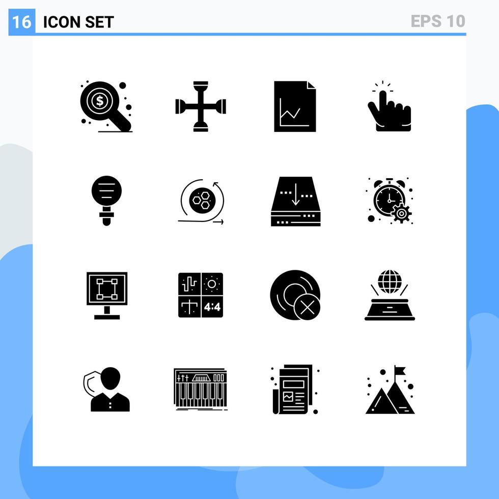 16 glifos sólidos universales establecidos para aplicaciones web y móviles experimentar análisis de biología apuntar con el dedo elementos de diseño vectorial editables vector