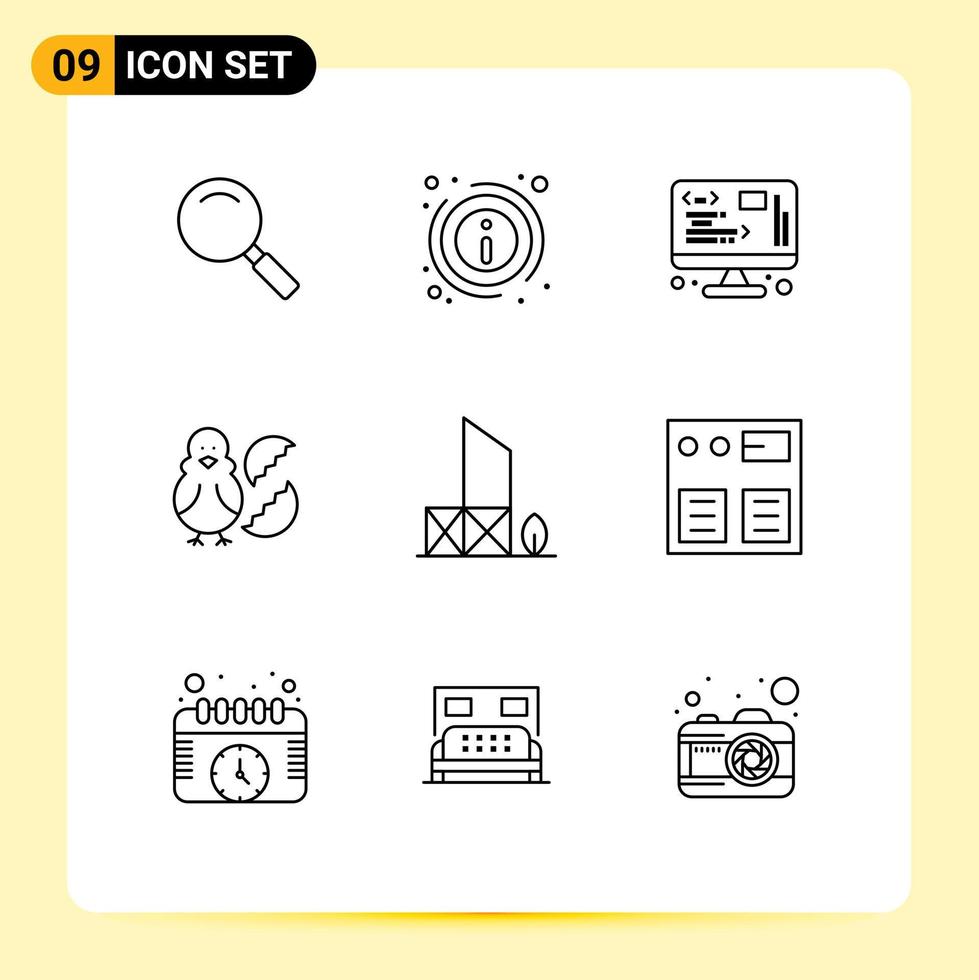 Group of 9 Outlines Signs and Symbols for baywatch baby data easter egg Editable Vector Design Elements