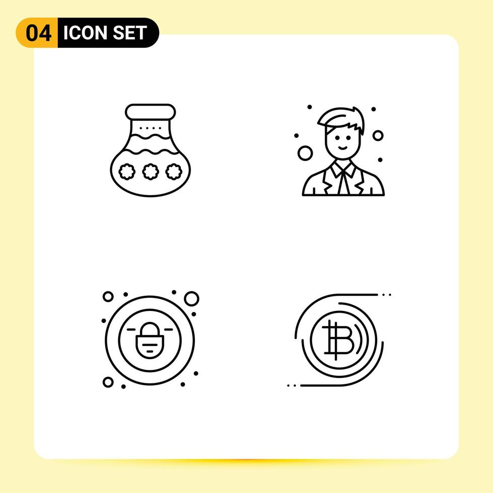 Modern Set of 4 Filledline Flat Colors and symbols such as pot lock pongal man security Editable Vector Design Elements