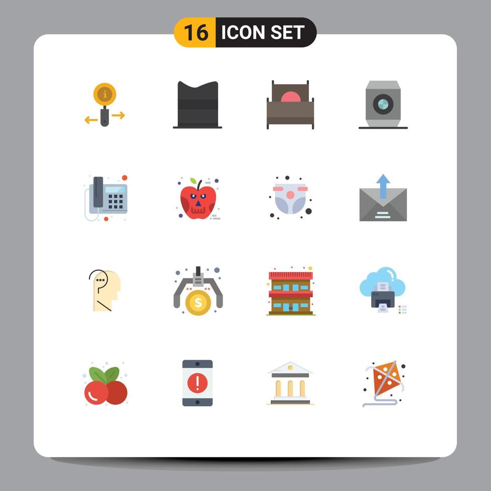 16 iconos creativos, signos y símbolos modernos del teléfono, cama suave, comida, interior, paquete editable de elementos creativos de diseño de vectores. vector