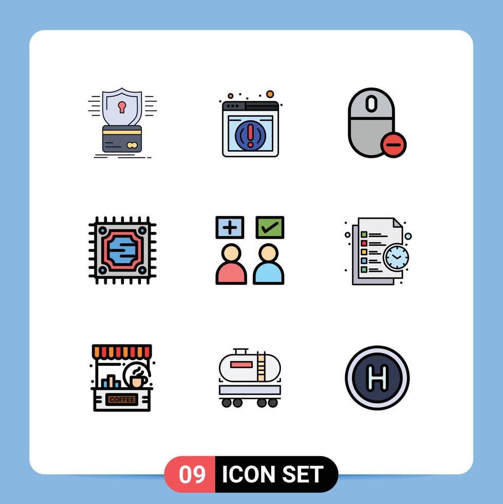 Modern Set of 9 Filledline Flat Colors Pictograph of education processor devices microchip remove Editable Vector Design Elements