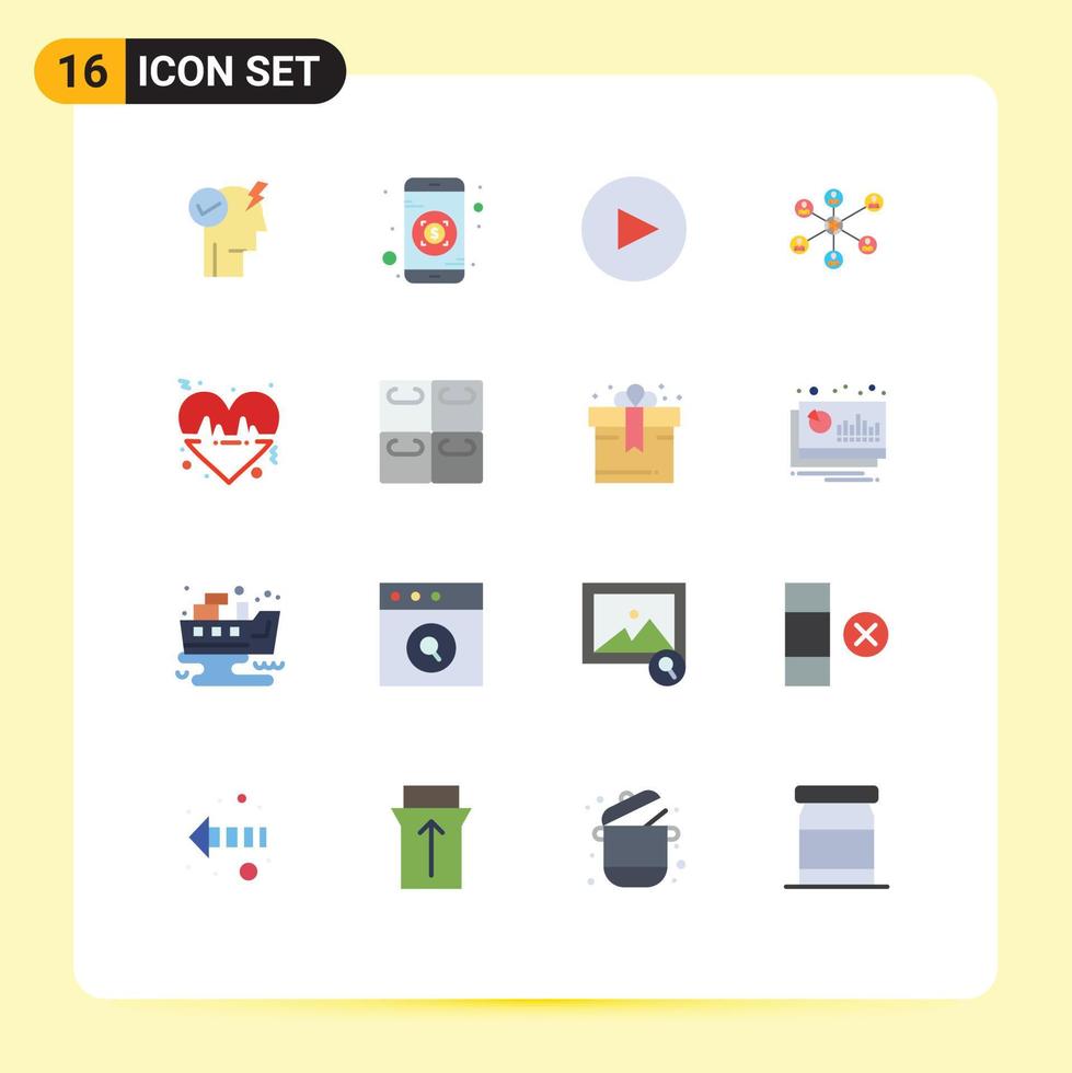 Group of 16 Modern Flat Colors Set for rolls line play heart group Editable Pack of Creative Vector Design Elements