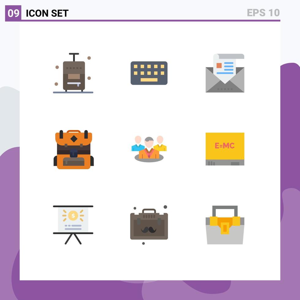 Mobile Interface Flat Color Set of 9 Pictograms of chat hiking address camping letter Editable Vector Design Elements