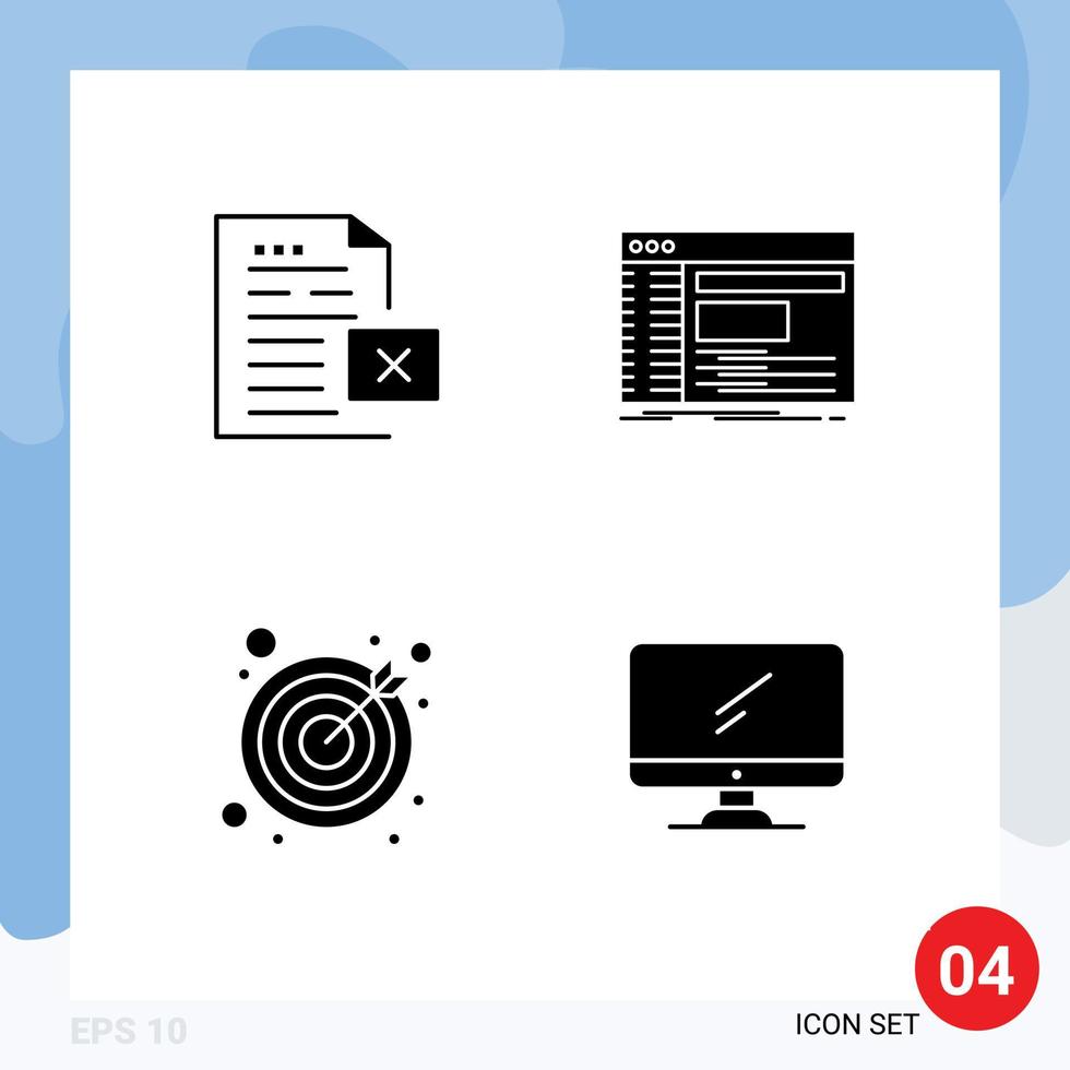 Modern Set of 4 Solid Glyphs Pictograph of data software file console goals Editable Vector Design Elements