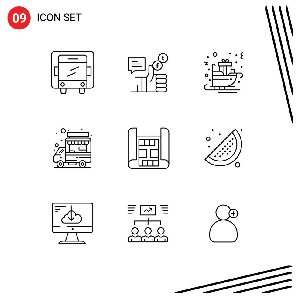 9 Outline concept for Websites Mobile and Apps map truck carriage shop sledge Editable Vector Design Elements