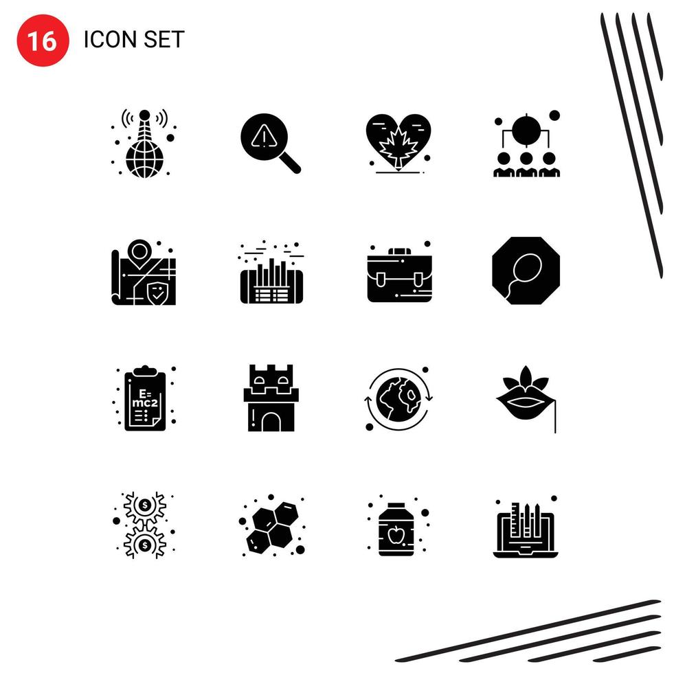 Pack of 16 creative Solid Glyphs of location leadership heart human leaf Editable Vector Design Elements