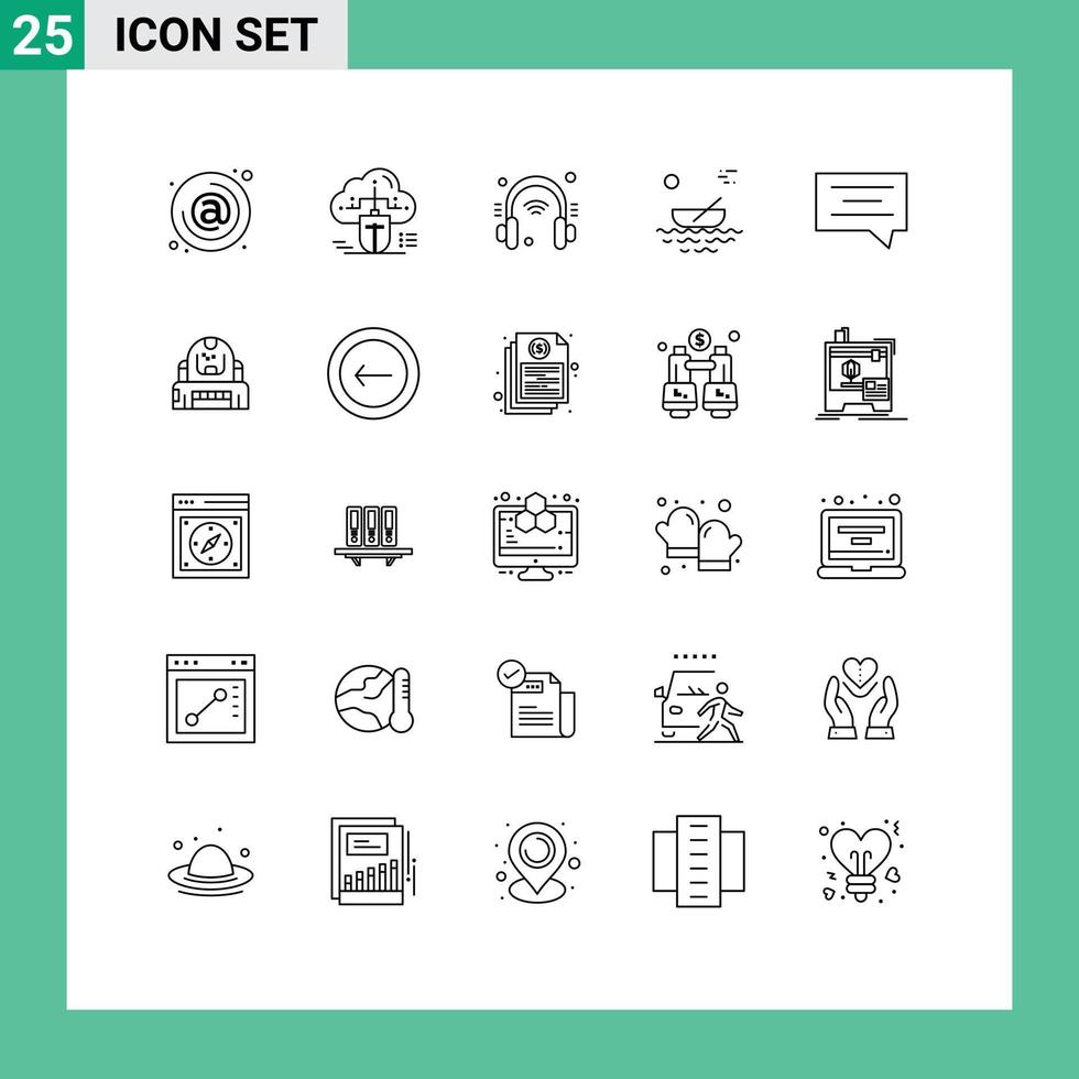 User Interface Pack of 25 Basic Lines of river canoes online boat internet Editable Vector Design Elements
