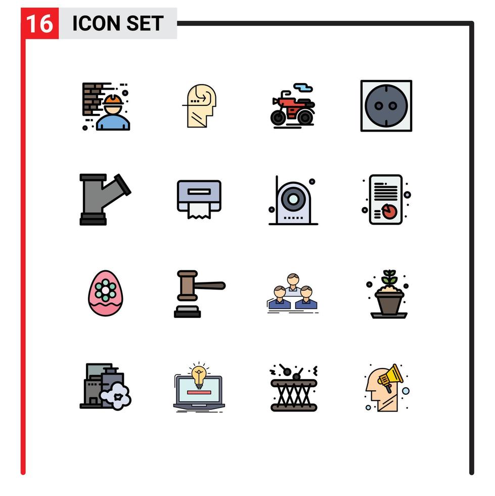 Pack of 16 Modern Flat Color Filled Lines Signs and Symbols for Web Print Media such as water plump head pipe electric Editable Creative Vector Design Elements