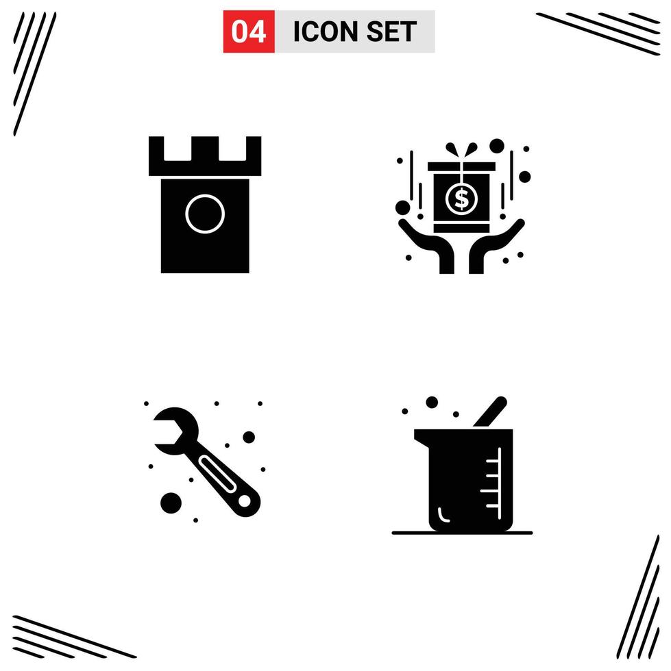Solid Glyph Pack of 4 Universal Symbols of ancient repair hills medal wrench Editable Vector Design Elements