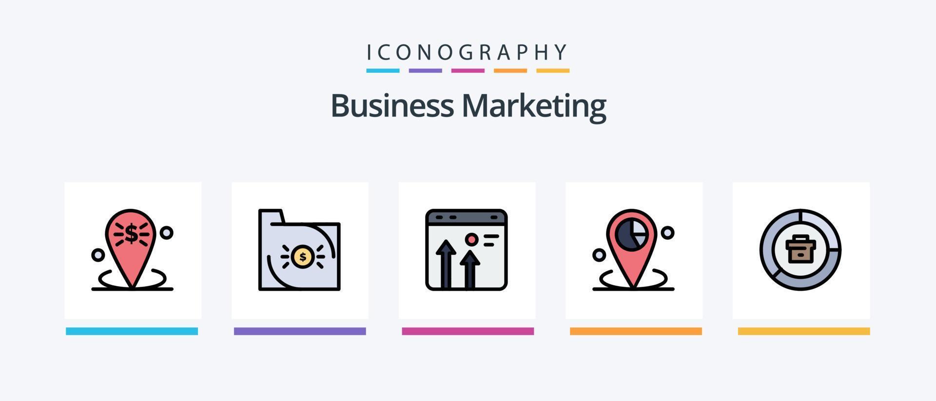 la línea de marketing empresarial llenó un paquete de 5 íconos que incluye datos. navegador. mensaje. marcador de posición localización. diseño de iconos creativos vector