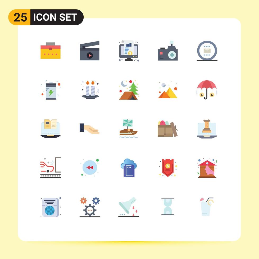 Stock Vector Icon Pack of 25 Line Signs and Symbols for envelope photographer kpi flash photography camera Editable Vector Design Elements