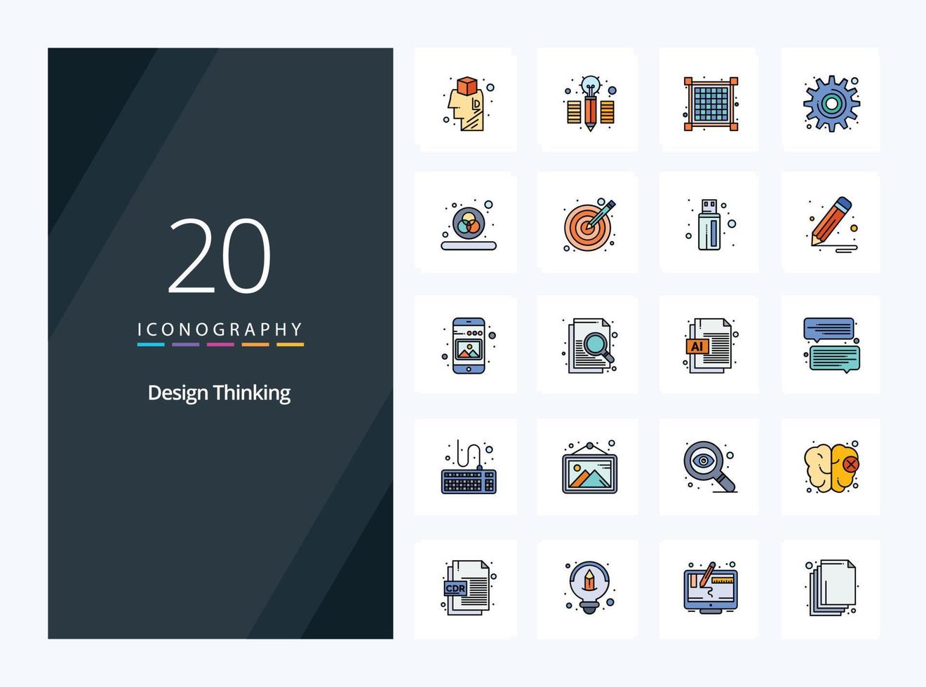 20 iconos llenos de línea de pensamiento de diseño para presentación vector