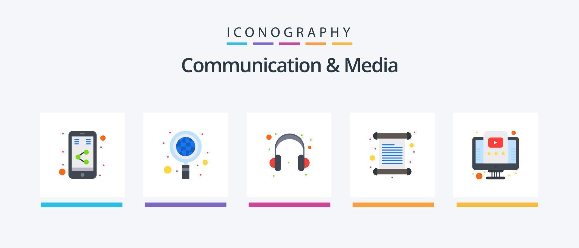 paquete de iconos de 5 planos de comunicación y medios que incluye aprendizaje. en línea. auriculares. factura. invitación. diseño de iconos creativos vector