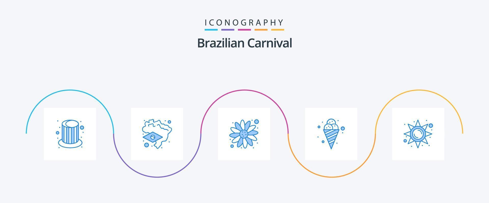 paquete de iconos azul 5 del carnaval brasileño que incluye luz solar. ligero. flor. brillo. helado vector