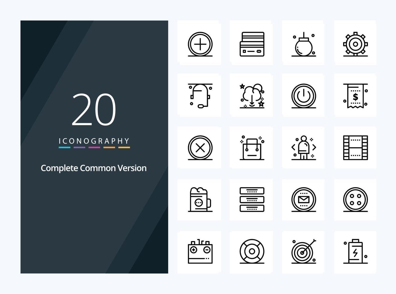 20 Complete Common Version Outline icon for presentation vector