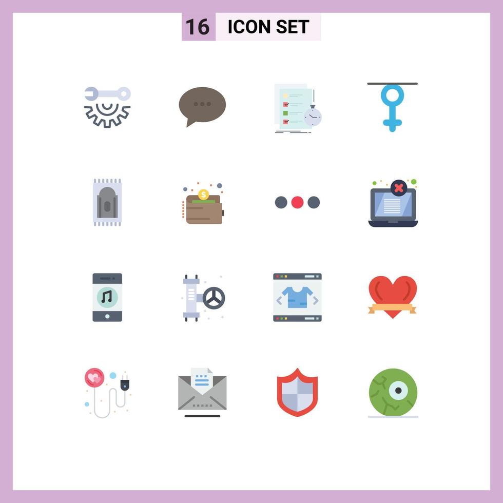 Flat Color Pack of 16 Universal Symbols of carpet queen todo gender time Editable Pack of Creative Vector Design Elements