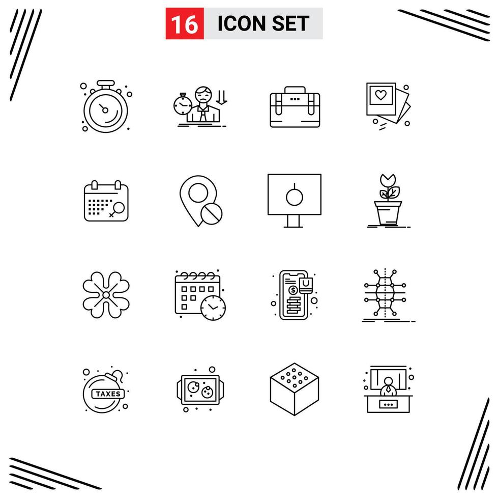 Mobile Interface Outline Set of 16 Pictograms of calendar love time photo motivation Editable Vector Design Elements