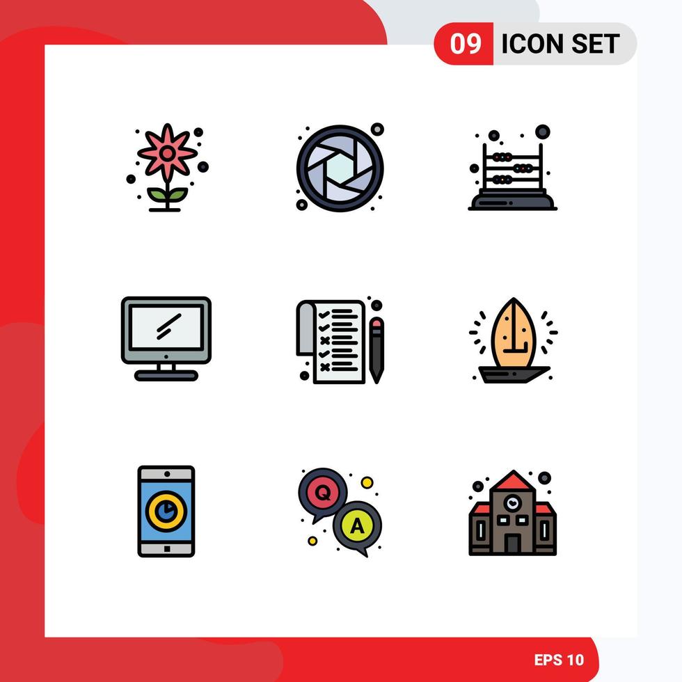 9 User Interface Filledline Flat Color Pack of modern Signs and Symbols of list imac kids device computer Editable Vector Design Elements