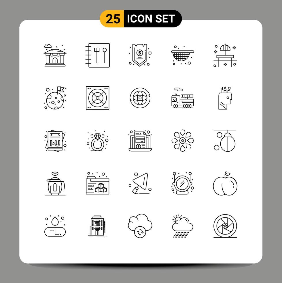 Stock Vector Icon Pack of 25 Line Signs and Symbols for table restaurant funds park food Editable Vector Design Elements
