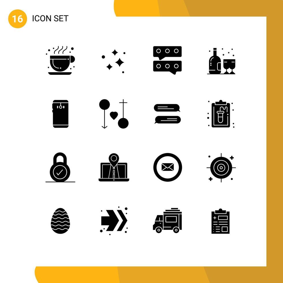 Modern Set of 16 Solid Glyphs and symbols such as mobile phone bubble bottle birthday Editable Vector Design Elements