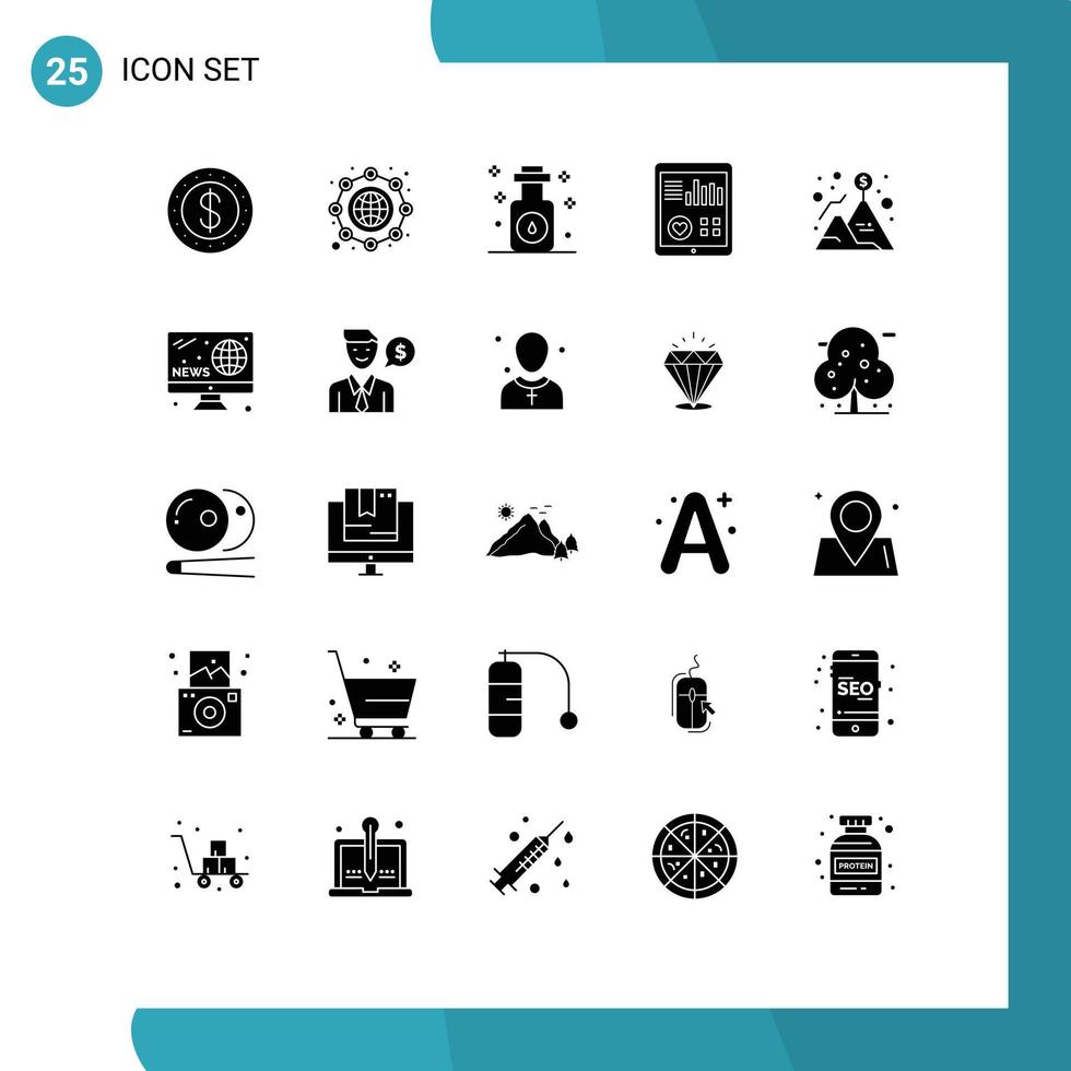25 Solid Glyph concept for Websites Mobile and Apps flag patient report massage pulse health Editable Vector Design Elements