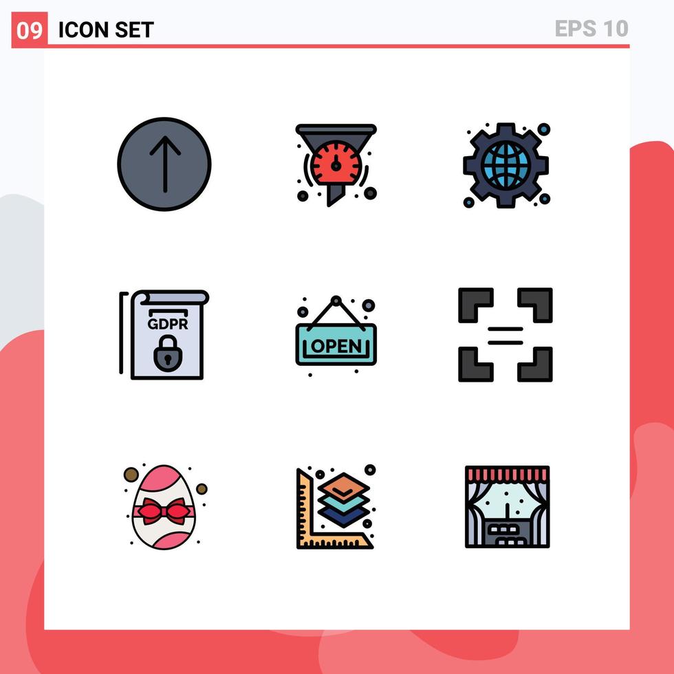 Modern Set of 9 Filledline Flat Colors Pictograph of board terms gear rules gdpr Editable Vector Design Elements