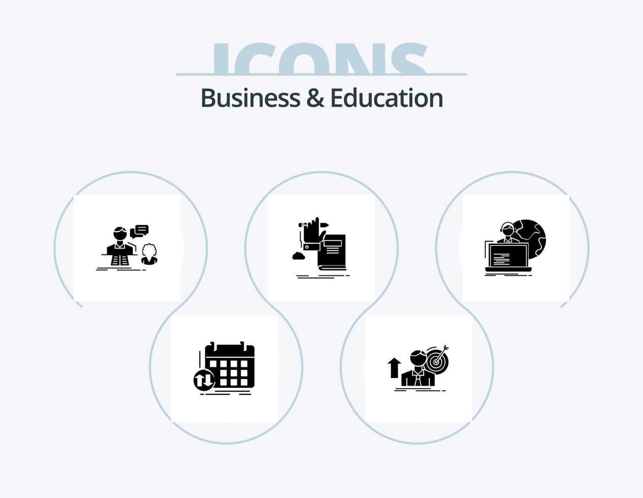 Business And Education Glyph Icon Pack 5 Icon Design. learning. education. achieve. support. answer vector