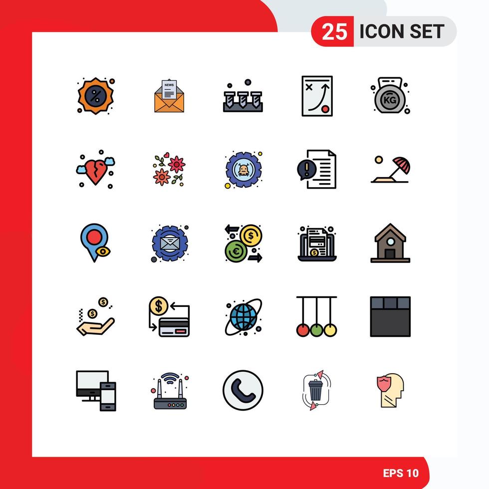 25 Universal Filled line Flat Color Signs Symbols of tactic planning letter office hardware Editable Vector Design Elements