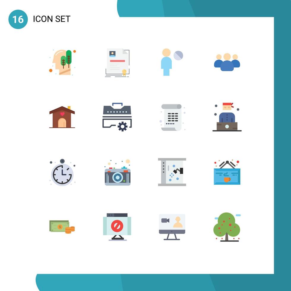 grupo de 16 signos y símbolos de colores planos para el certificado del equipo de amor usuarios amigos paquete editable de elementos de diseño de vectores creativos