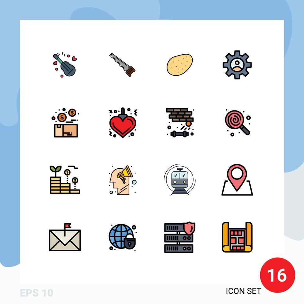 Modern Set of 16 Flat Color Filled Lines Pictograph of box bundle tools use controls Editable Creative Vector Design Elements