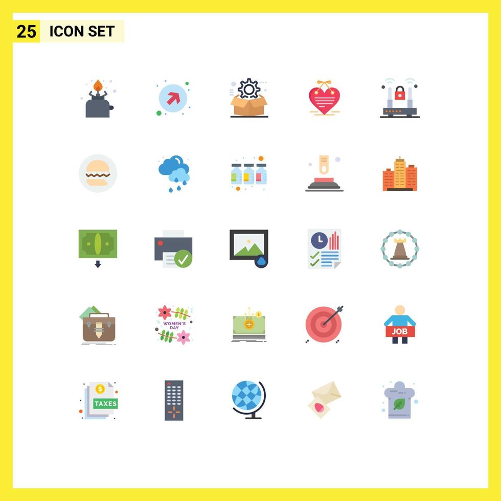 Group of 25 Modern Flat Colors Set for love letter hanging heart right up heart setting Editable Vector Design Elements