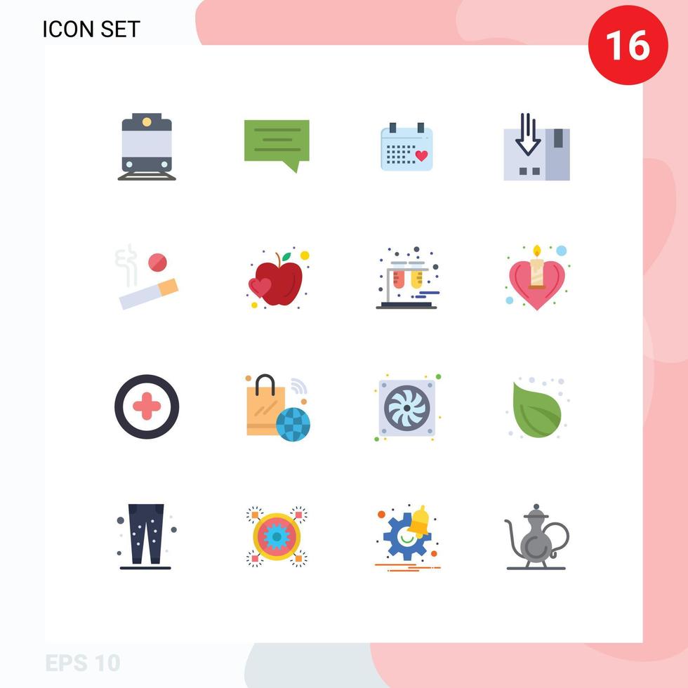 Set of 16 Modern UI Icons Symbols Signs for apple smoke wedding no packing Editable Pack of Creative Vector Design Elements