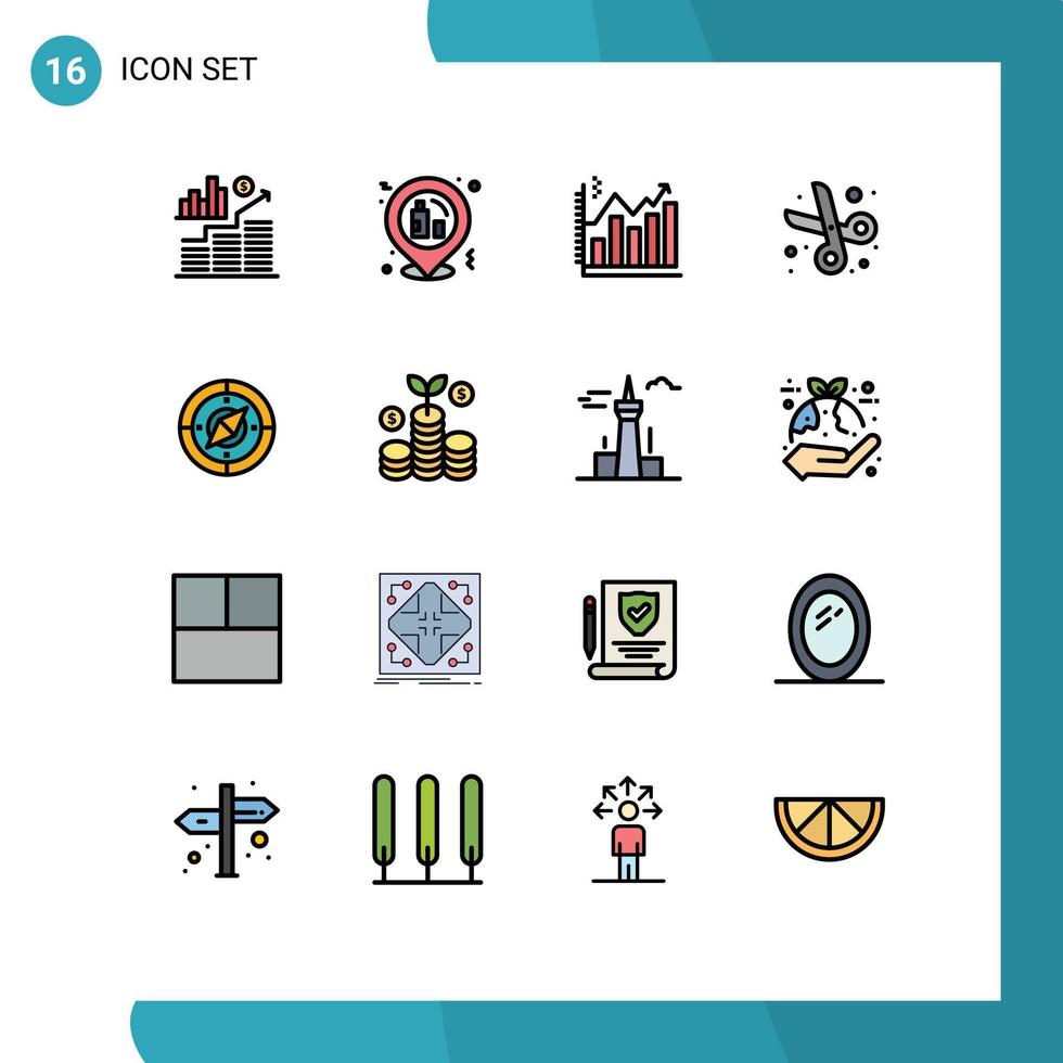 16 Creative Icons Modern Signs and Symbols of navigation education analysis cut graph Editable Creative Vector Design Elements