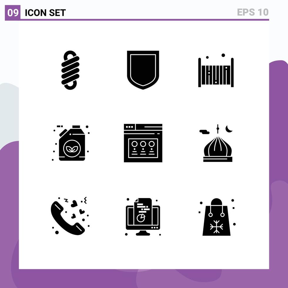 9 User Interface Solid Glyph Pack of modern Signs and Symbols of website page crib internet gasoline Editable Vector Design Elements