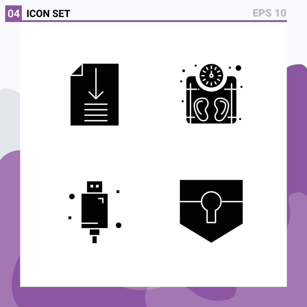 Group of 4 Modern Solid Glyphs Set for down electric machine weight equipment Editable Vector Design Elements