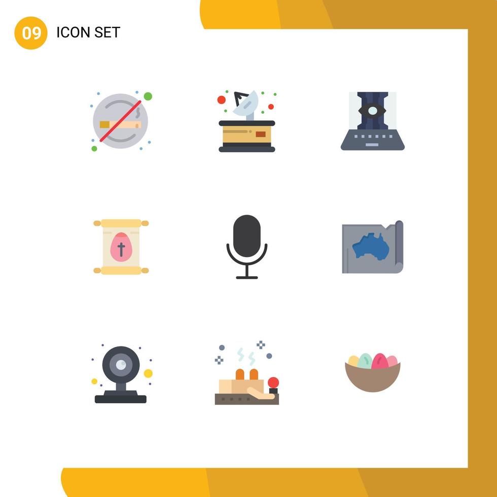 Pictogram Set of 9 Simple Flat Colors of mic scroll applied science school technology Editable Vector Design Elements