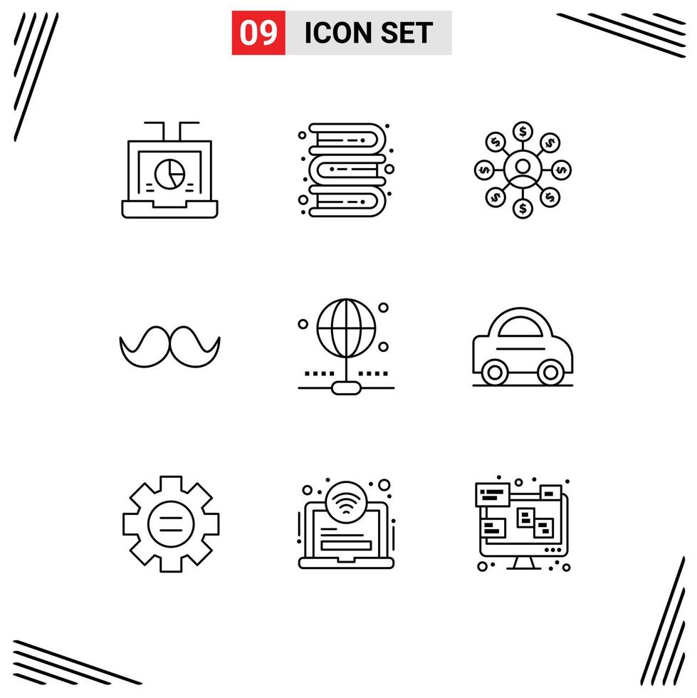 Outline Pack of 9 Universal Symbols of men movember learning hipster chain Editable Vector Design Elements