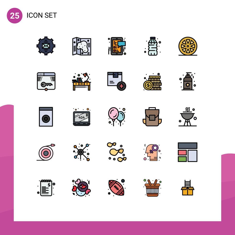 Modern Set of 25 Filled line Flat Colors Pictograph of food food garden drink mobile Editable Vector Design Elements