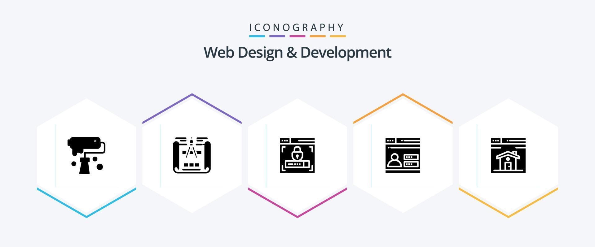 paquete de iconos de 25 glifos de diseño y desarrollo web que incluye diseño. usuario diseño de ingeniería . seguridad vector