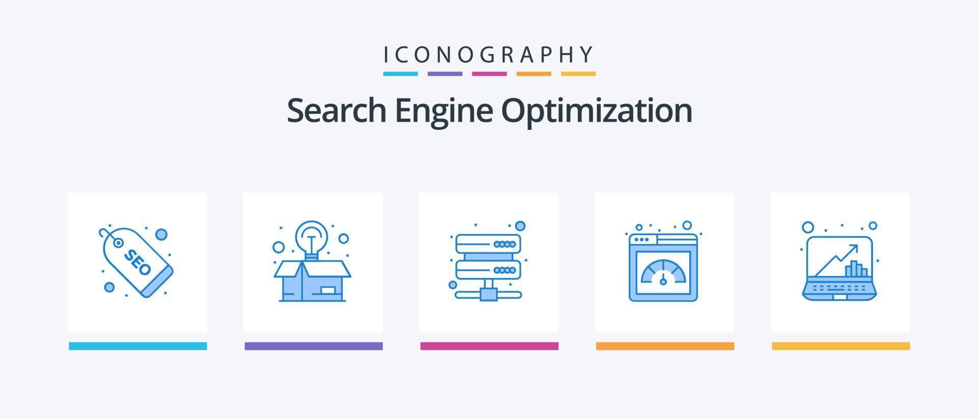 Seo Blue 5 Icon Pack Including graph. speed. server. performance. meter. Creative Icons Design vector