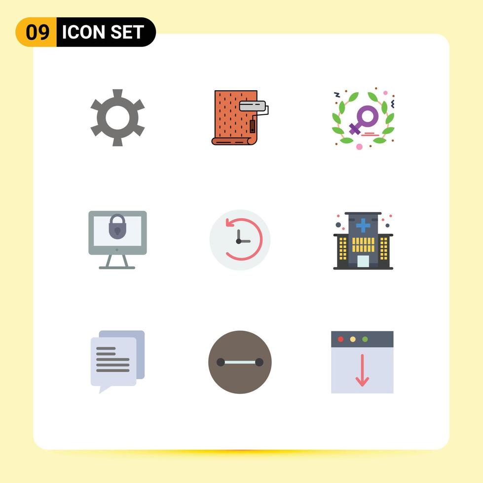 Set of 9 Commercial Flat Colors pack for time machine backup feminism security internet Editable Vector Design Elements