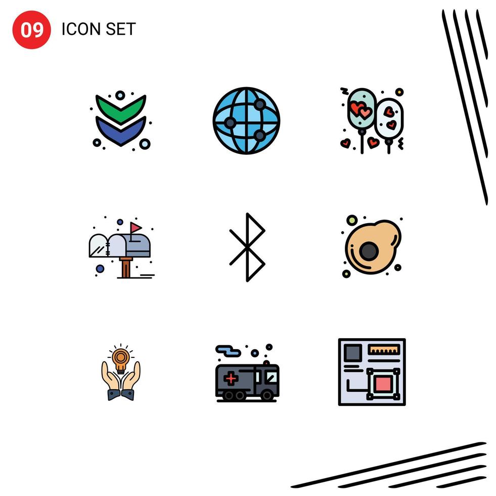 9 Thematic Vector Filledline Flat Colors and Editable Symbols of signal bluetooth love post letter Editable Vector Design Elements