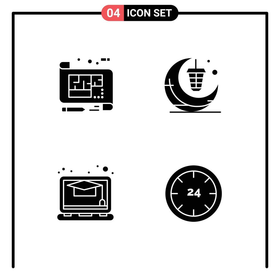 4 glifos sólidos vectoriales temáticos y símbolos editables de elementos de diseño vectorial editables en línea de luz de piso creciente de arquitectura vector