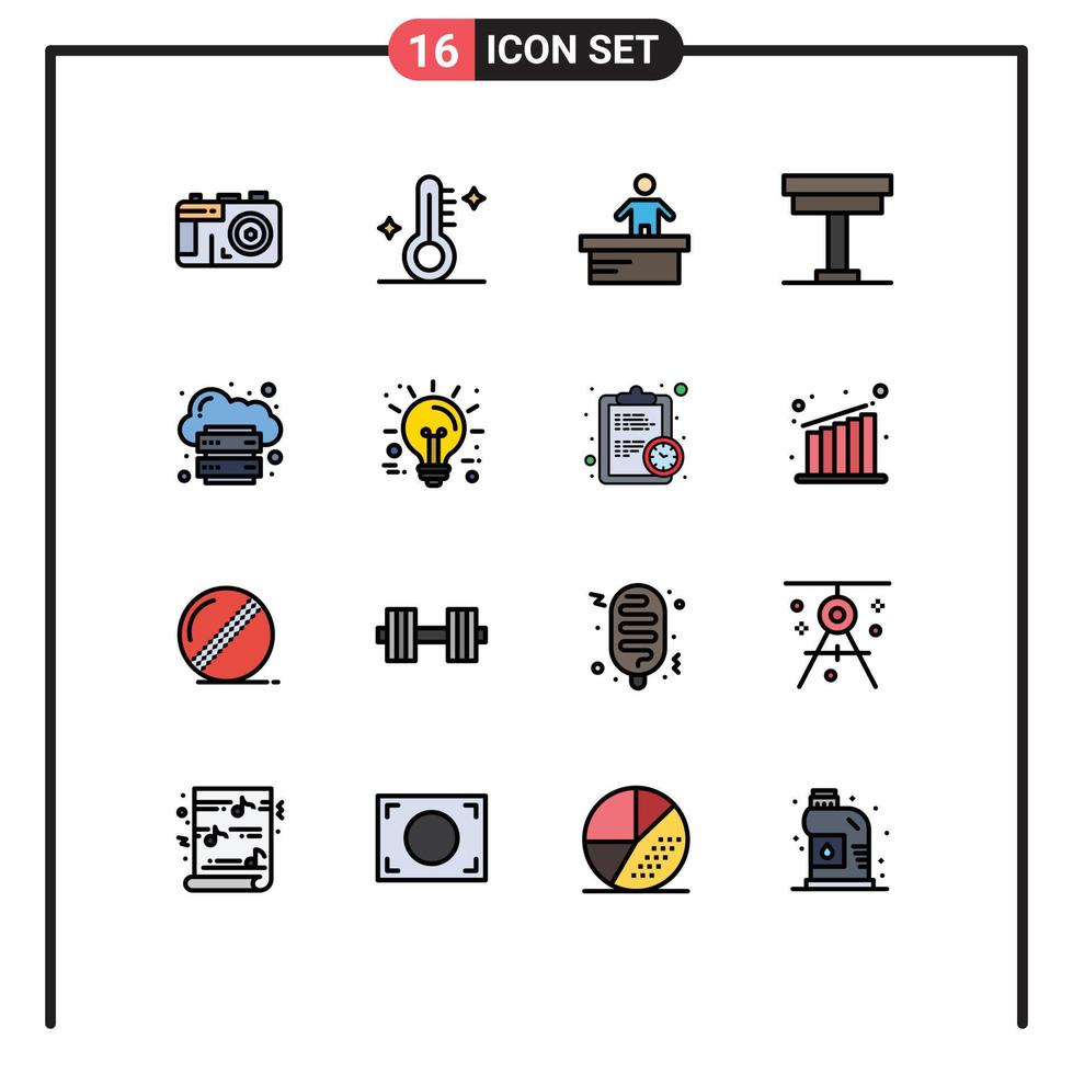 Mobile Interface Flat Color Filled Line Set of 16 Pictograms of hosting table desk interior desk Editable Creative Vector Design Elements