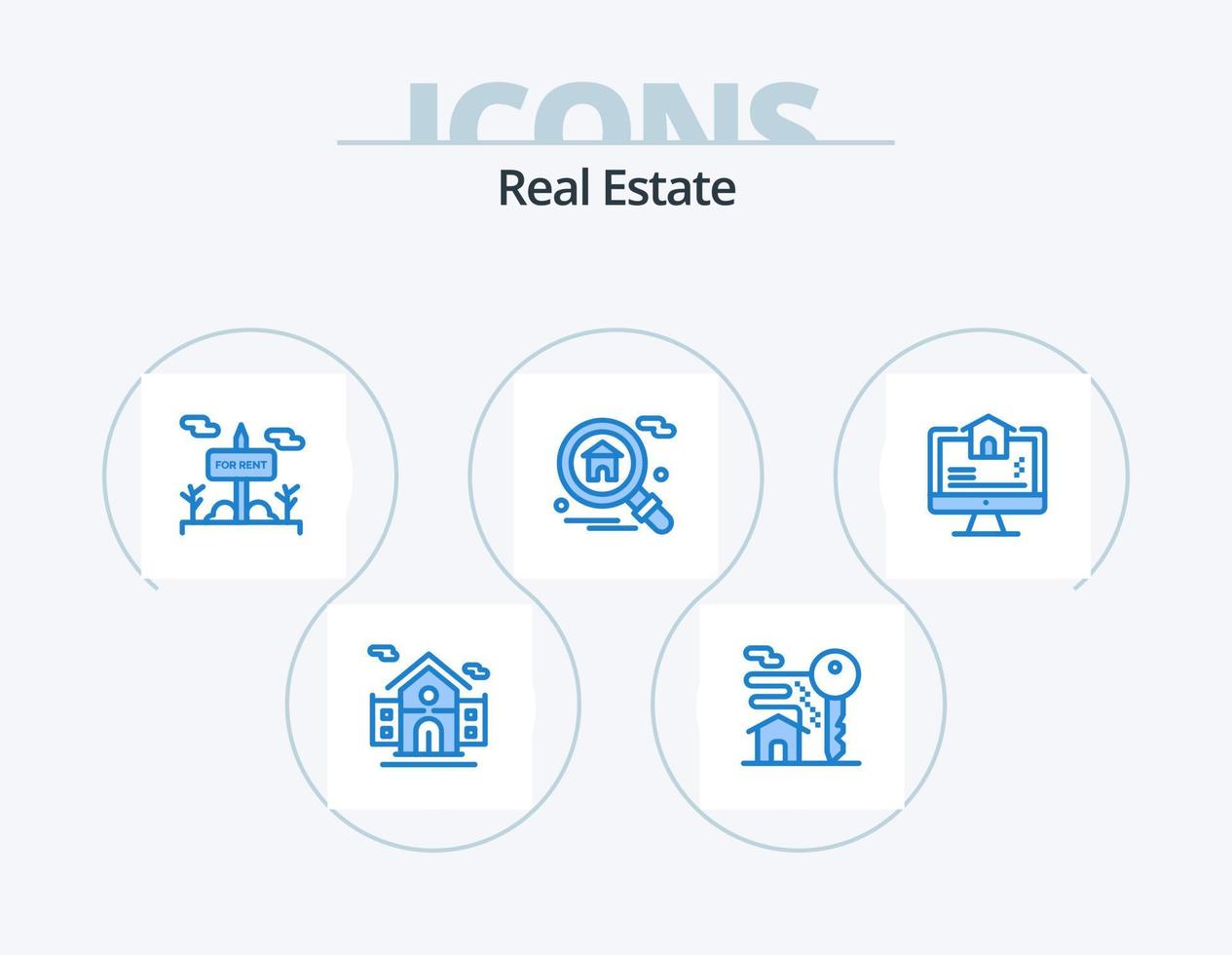 paquete de iconos azul inmobiliario 5 diseño de iconos. casa. verdadero. signo. computadora. buscar vector