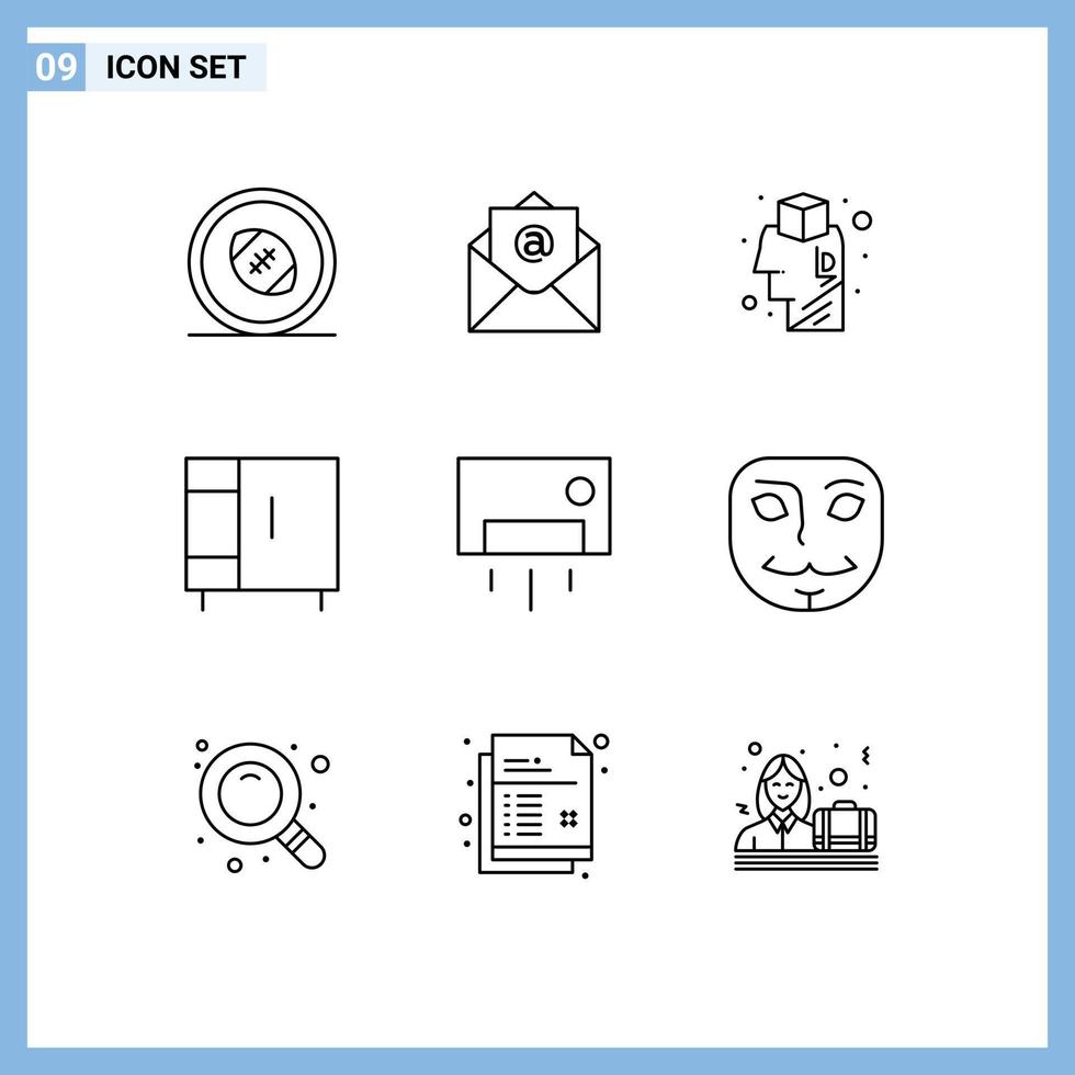 Outline Pack of 9 Universal Symbols of appliances wardrobe brain home appliances furniture Editable Vector Design Elements