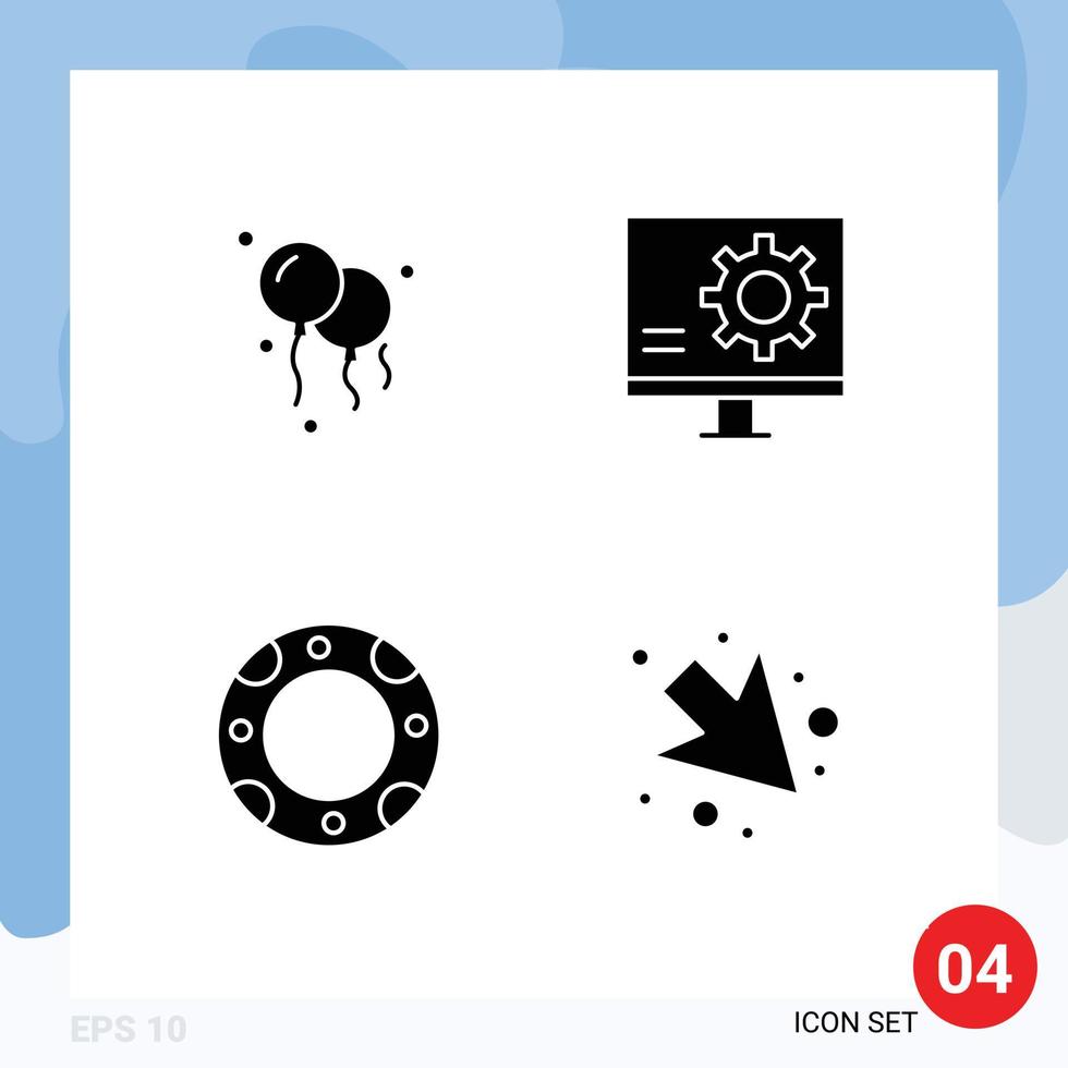 4 Thematic Vector Solid Glyphs and Editable Symbols of balloons lifebuoy develop fix down Editable Vector Design Elements