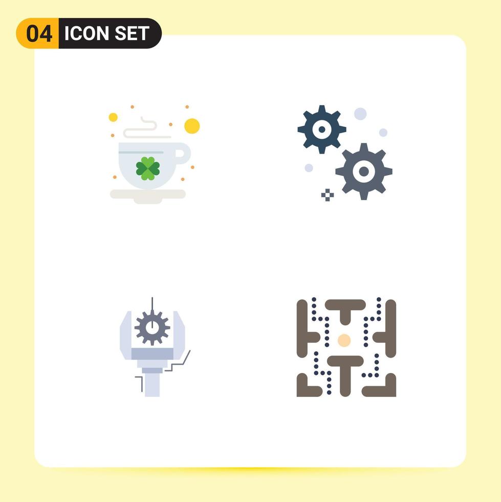 4 Universal Flat Icons Set for Web and Mobile Applications coffee production day automation maze Editable Vector Design Elements