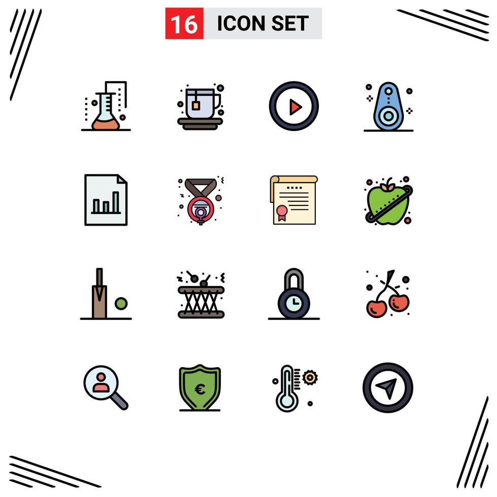 Pictogram Set of 16 Simple Flat Color Filled Lines of graph analytics interface tracked devices Editable Creative Vector Design Elements
